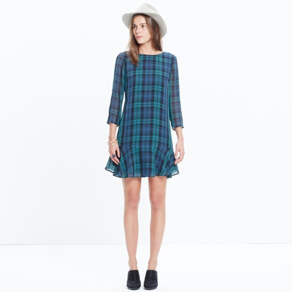 Madewell 100% Silk Plaid Fall Dress 3/4